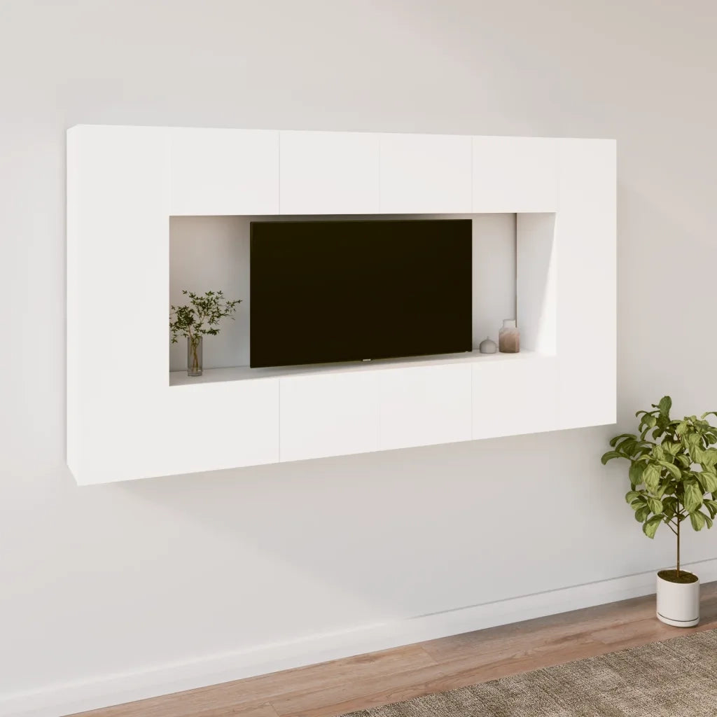 Set Mobili Porta TV 8 pz-Credenza per TV Bianco in Legno Multistrato 183417