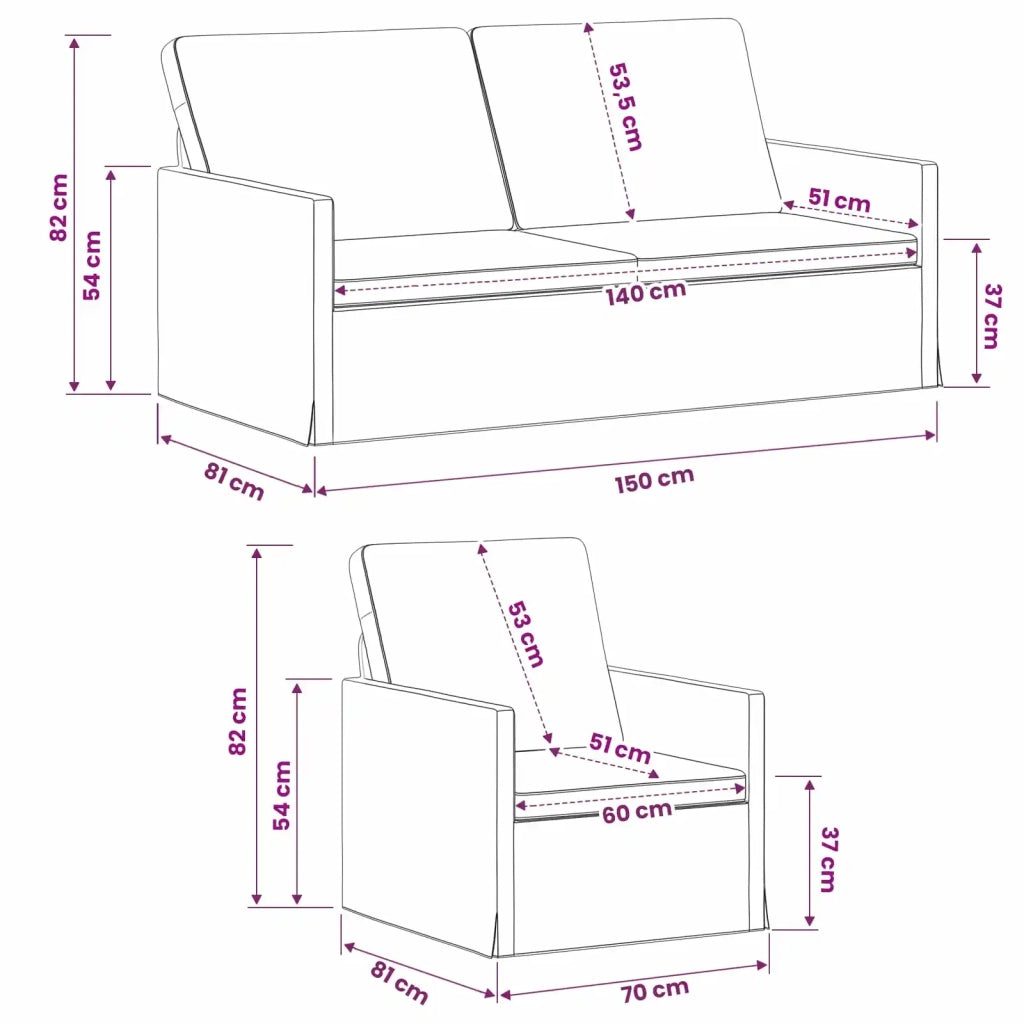 Set di divani 2 pcs Marrone Scuro Tessuto 3433152