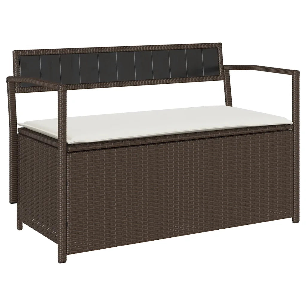 Panca Portaoggetti da Giardino con Cuscino-Sgabello-Panca con Contenitore Marrone Polyrattan 922796