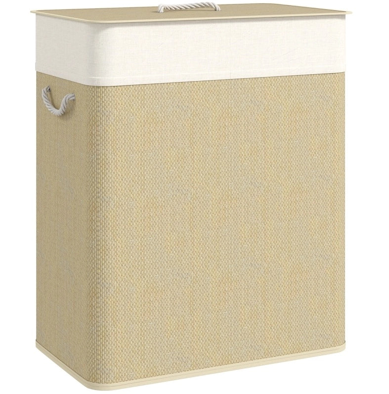 CESTO PORTABIANCHERIA 100 L in Bambù Bianco con Coperchio