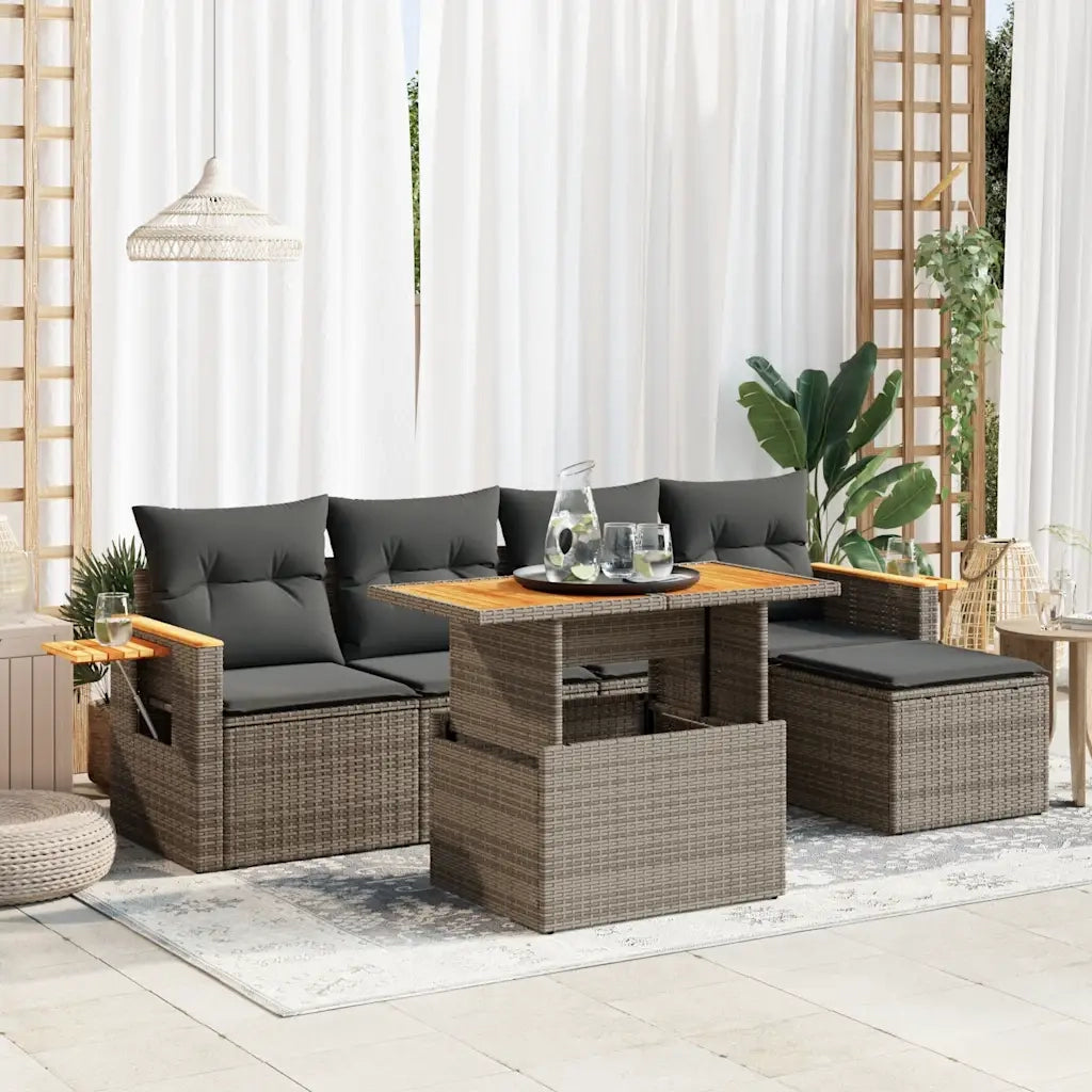 Set Divano da Giardino 6pz con Cuscini Grigio Polyrattan Acacia 3327588