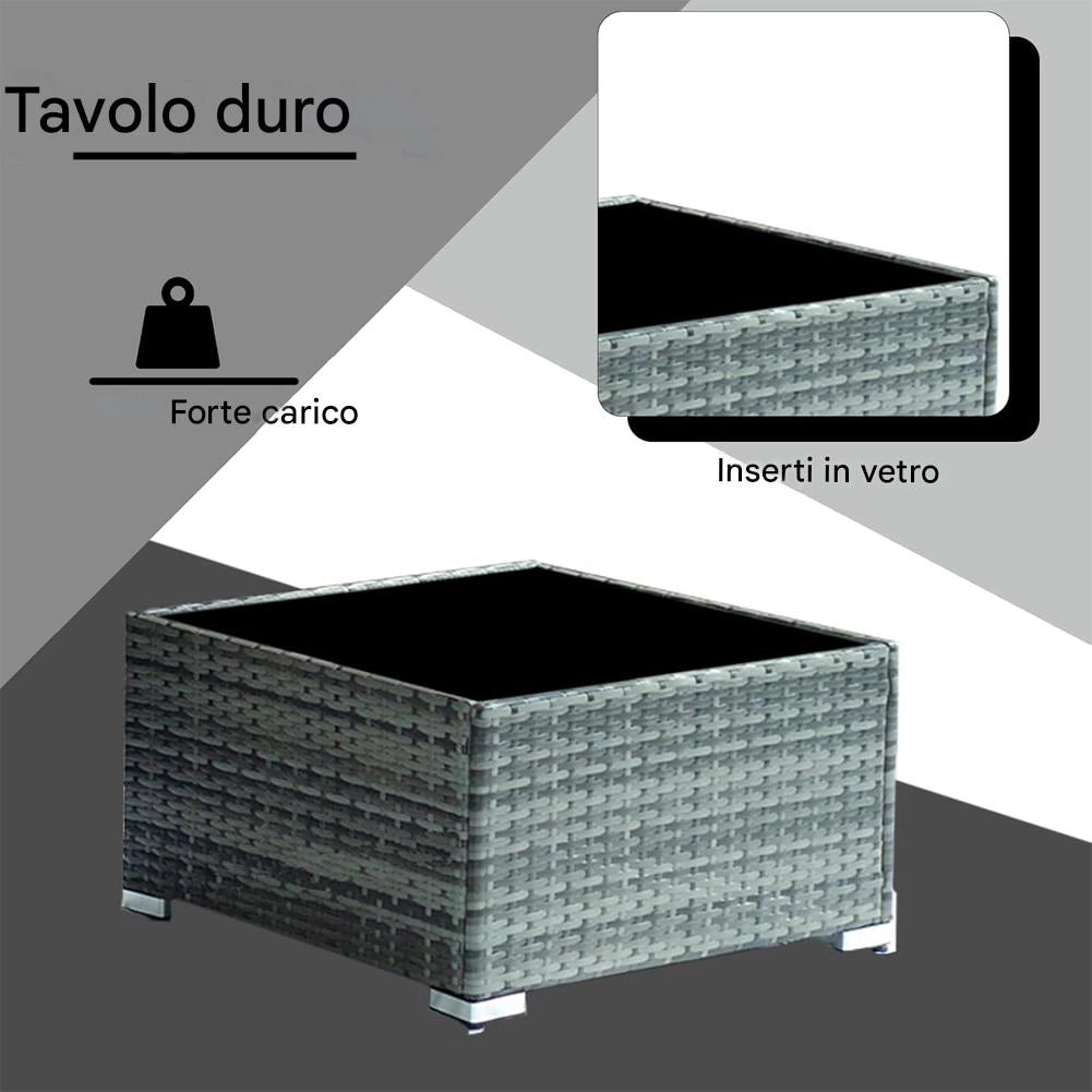 Set Salotto Patio Divano 8 Pezzi Componibile in Polyrattan e Tavolo Contenitore