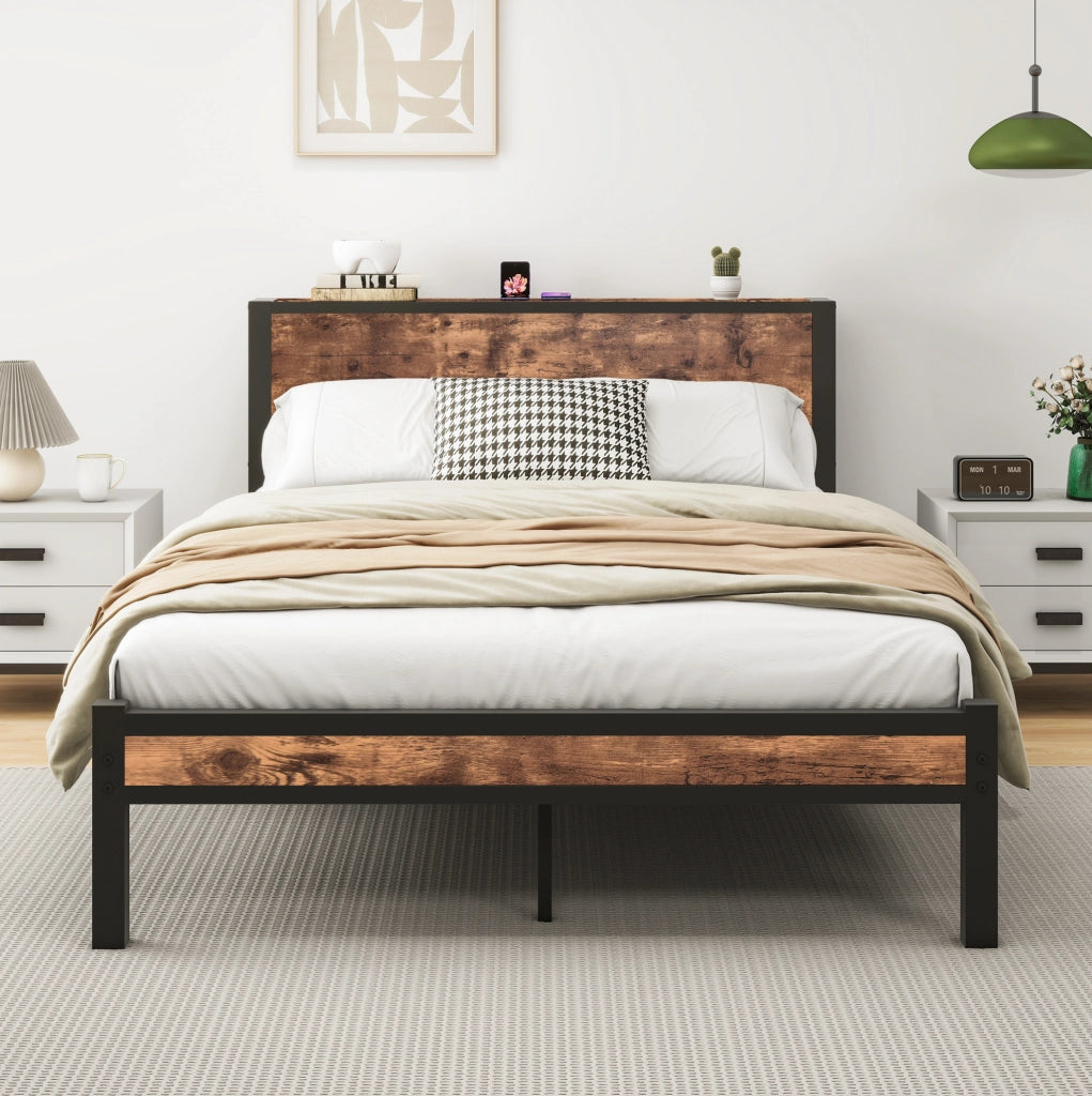 Letto 140x200 cm con contenitore e senza box spring in MDF e metallo marrone antico