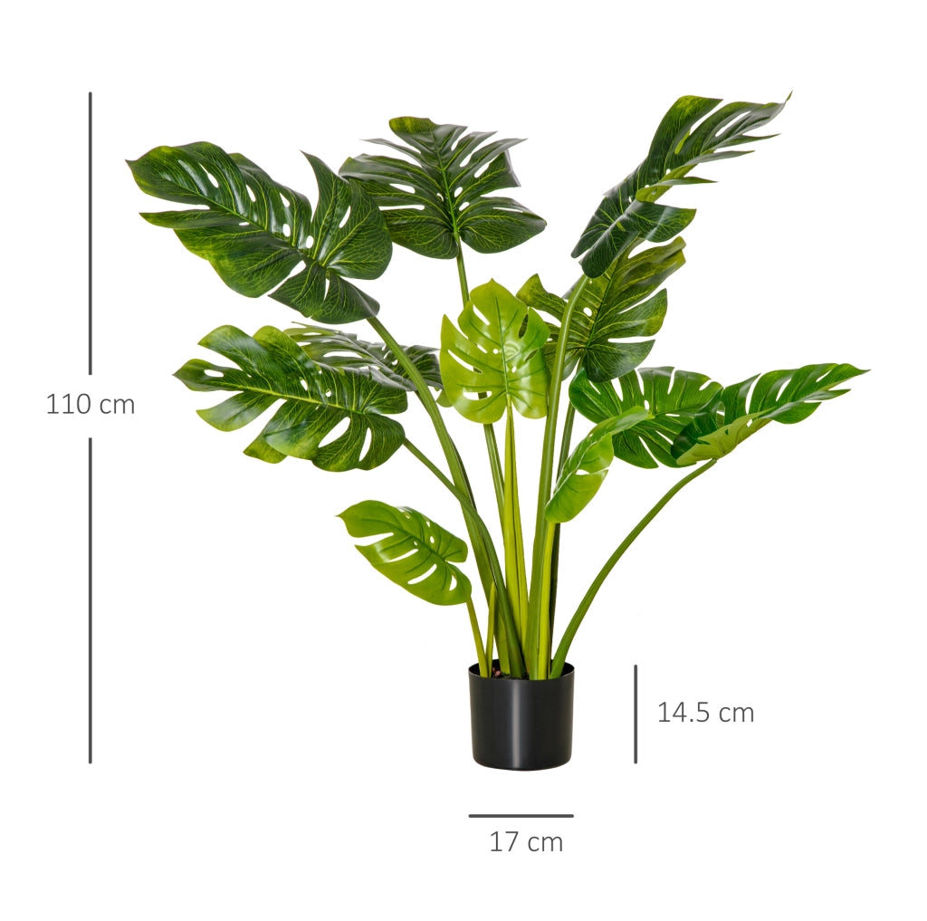 Pianta artificiale Monstera 110 cm con vaso in plastica, decorazione per interni ed esterni