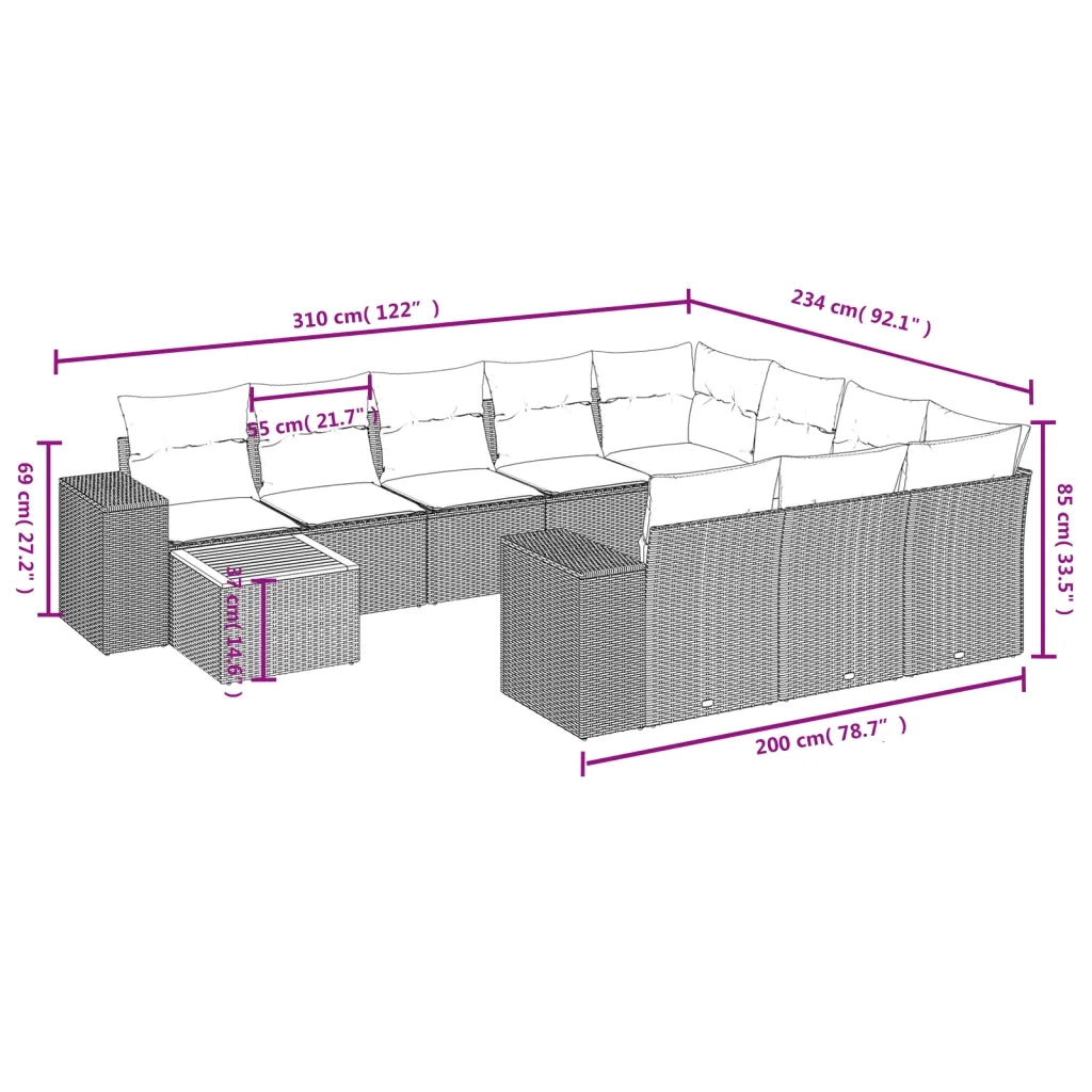 Set Divani da Giardino 11 pz con Cuscini in Polyrattan Grigiocod mxl 114853