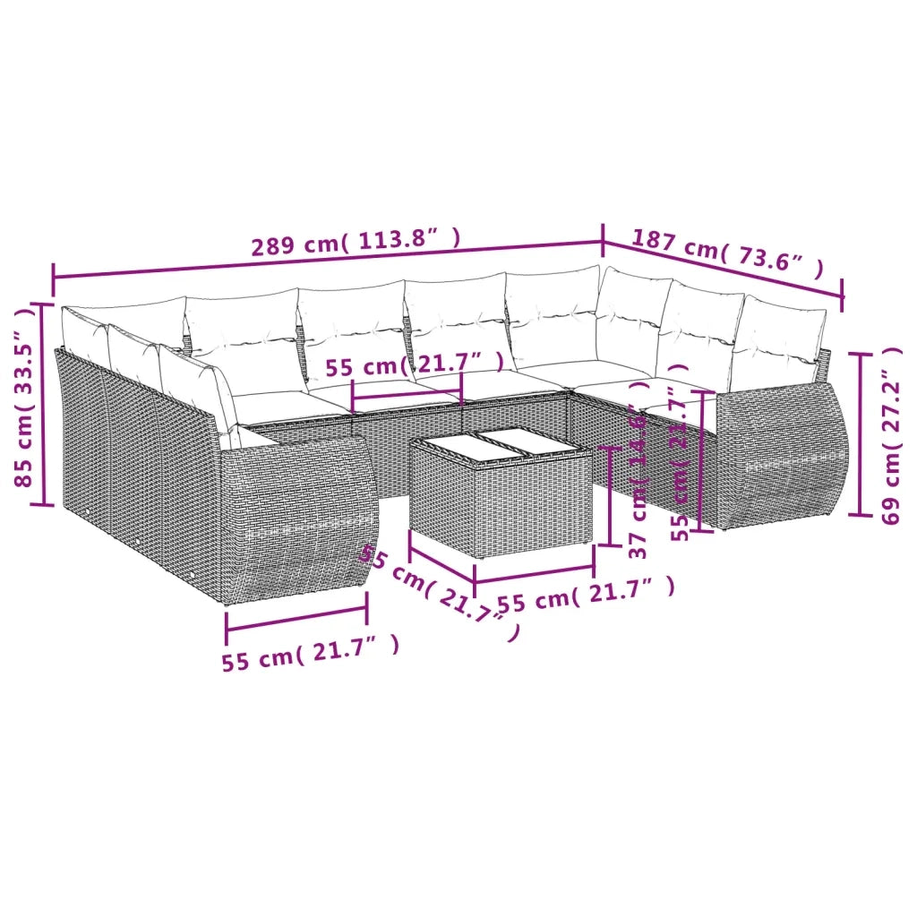 Set Divano da Giardino 10 pz con Cuscini Beige in Polyrattan 3221808