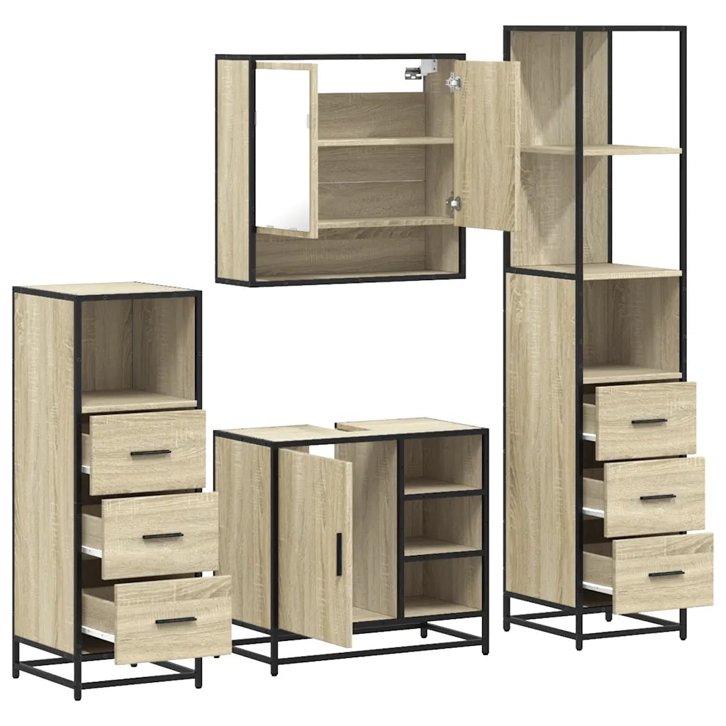 Set Mobili da Bagno 4 pz Rovere Sonoma in Legno Multistrato