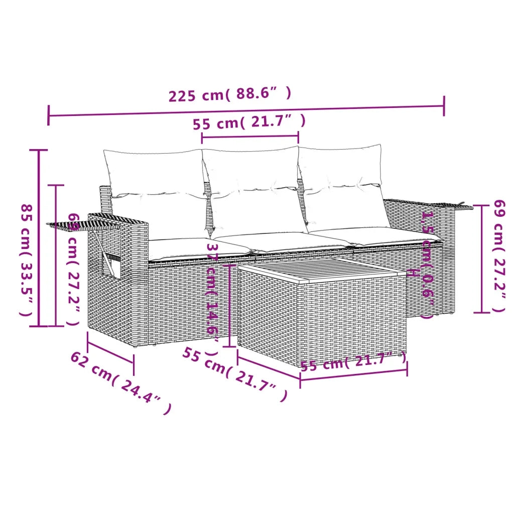 Set Divano da Giardino 4 pz con Cuscini Beige in Polyrattan 3224435