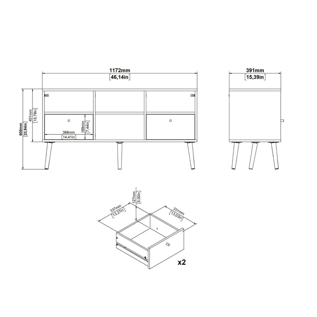 Mobile porta TV Conte, Credenza da soggiorno, Armadio basso per TV, Base parete attrezzata, 117x39 h61 cm, Grigio