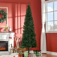 Albero di Natale Slim Artificiale 210 cm con Rami Realistici, Albero di Natale Alto e Stretto con Base Pieghevole, Verde