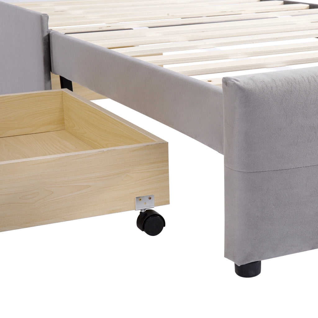 DESMIU Litto simple 90 × 200 cm con cassetto, senza materasso, in velluto, grigio