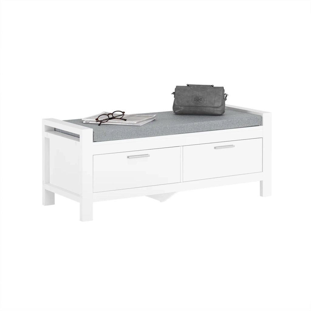 Cassapanca Bianca Contenitore Panca camere da Letto Seduta con Cuscino 2 cassetti con Guide Bianco L100*P40*A40cm FSR74-W