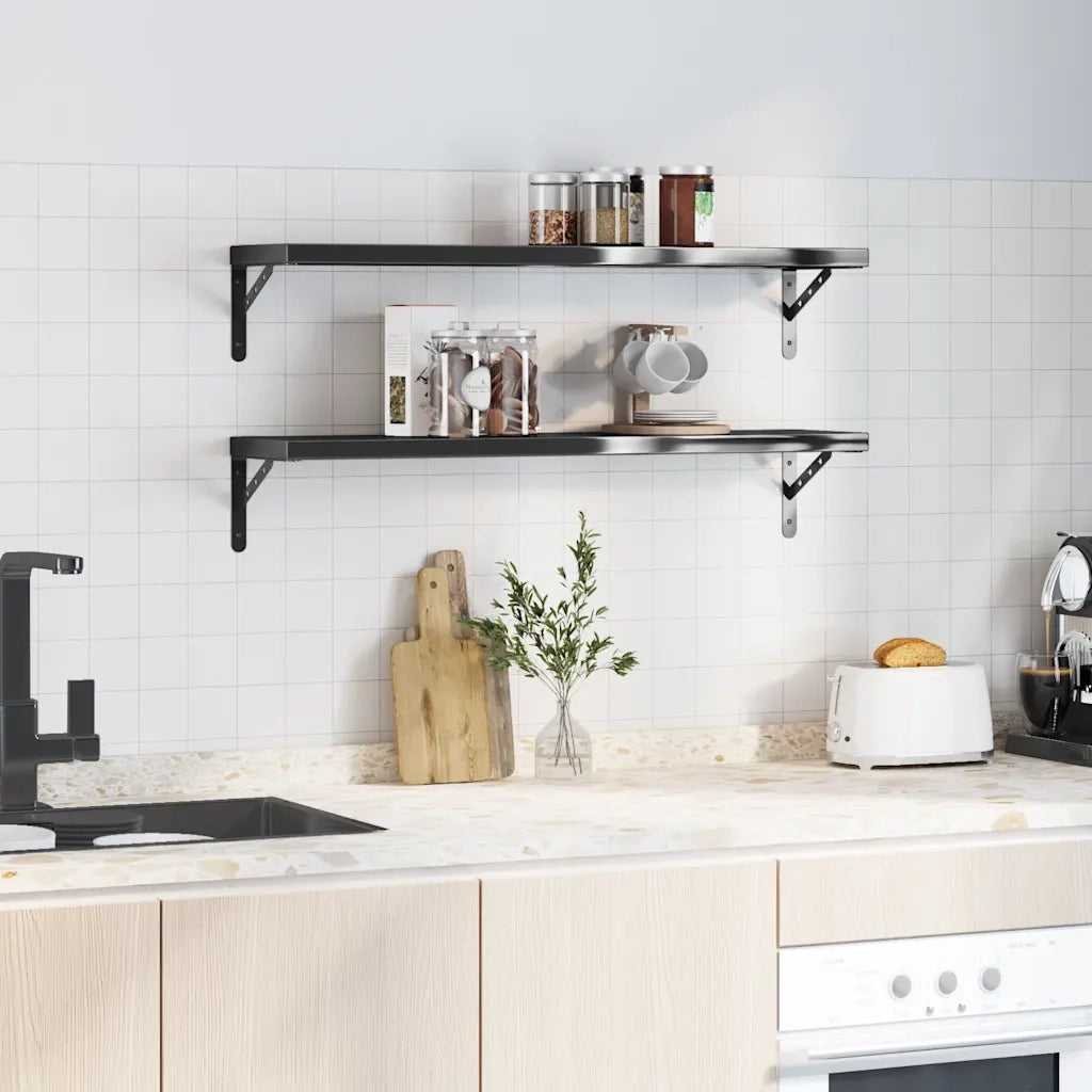 Mensole a Muro 2 pz 100x23,5 cm Nero in Acciaio Inossidabile 30289