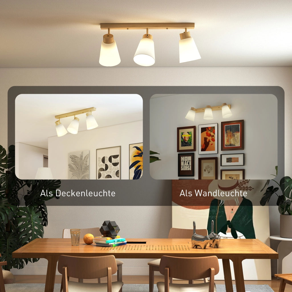 Plafoniera LED 40W con 3 lampadine E27 e teste regolabili ¨C zephmum ¨C legno naturale