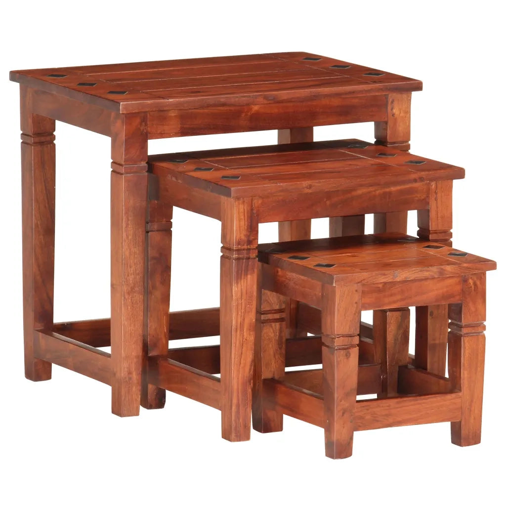 Tavolini Impilabili 3 pz in Legno Massello di Acacia 286263