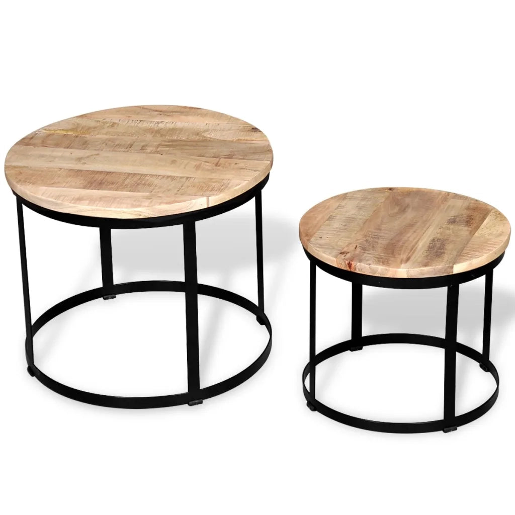 Tavolini da Salotto 2 pz Tondi Legno Grezzo di Mango 40cm/50cm 244006