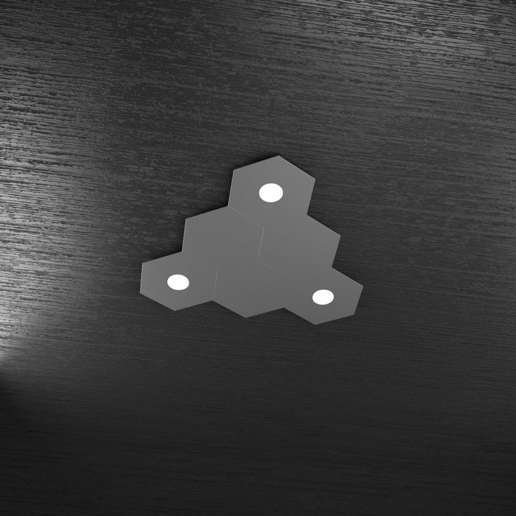 HEXAGON APPLIQUE-PLAFONIERA 3 LUCI + 3 DECORATIVO GRIGIO ANTRACITE 1142-3L3D-GA