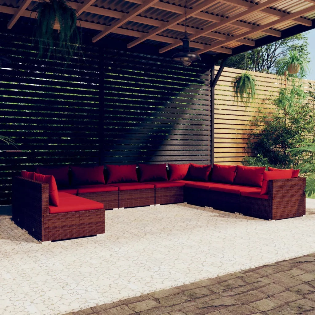 Set Divani da Giardino 10 pz con Cuscini in Polyrattan Marrone cod mxl 39061