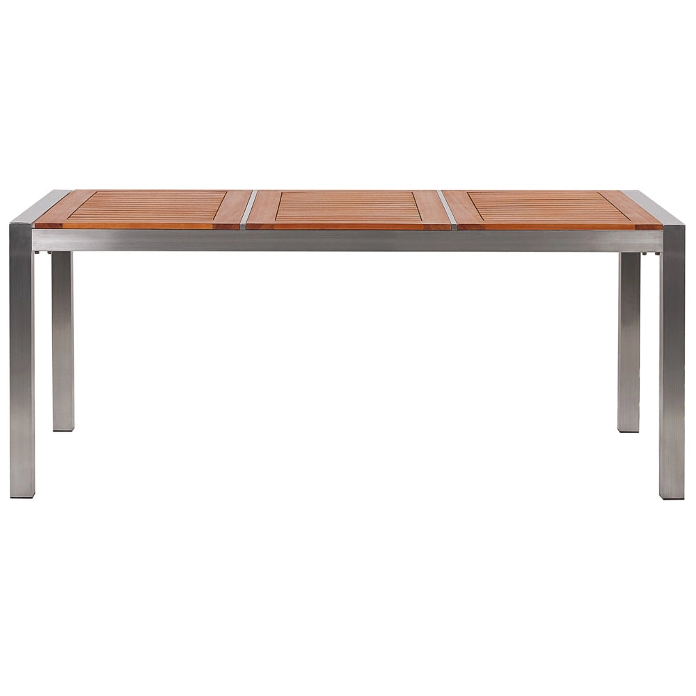 Lampada da tavolo da pranzo da giardino con piano in legno di eucalipto 180 x 90 cm con struttura in acciaio a 6 posti