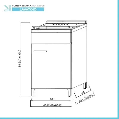 Mobile lavatoio bianco 45x50 cm con vasca in ceramica e kit scarico