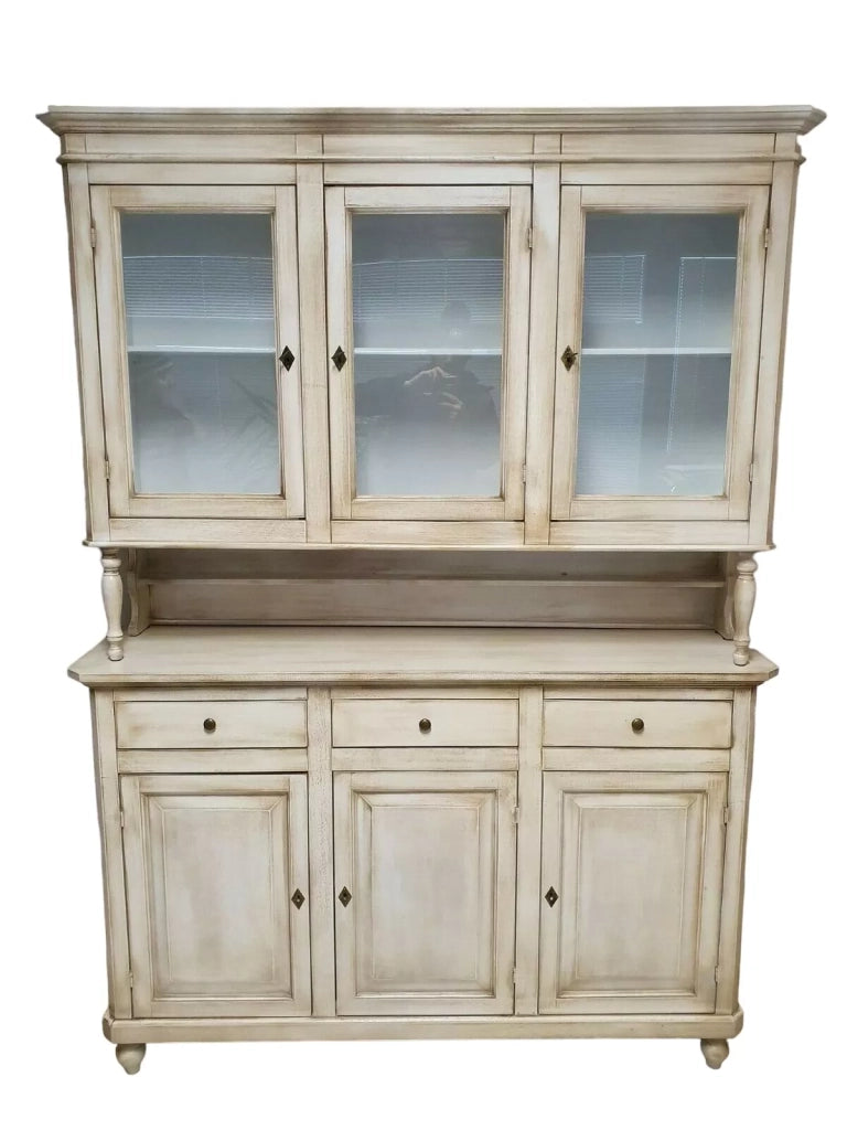 Cristalliera 3 porte legno shabby bianco invecchiato 150x43x208 - Mobili 2G