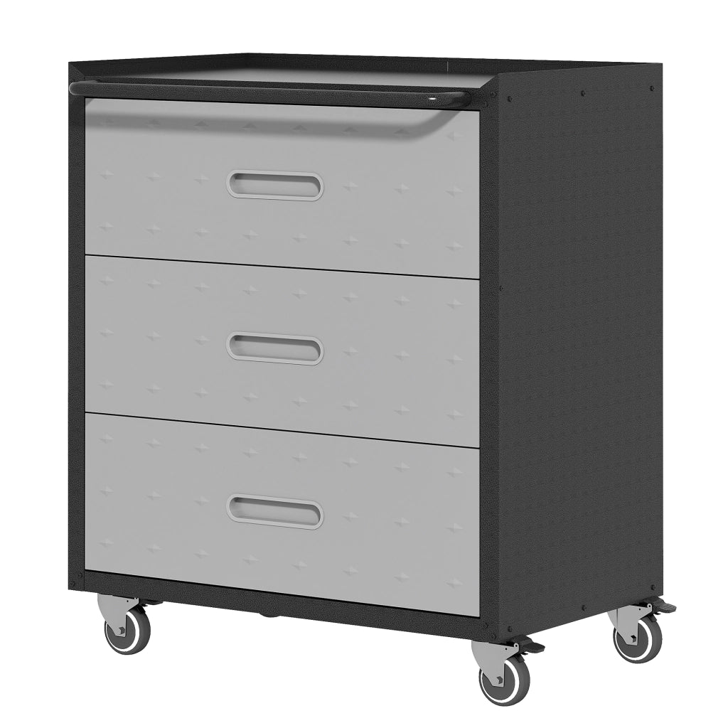 Cassettiera portautensili in metallo con ruote 75x42x88 cm a 3 cassetti nero/grigio