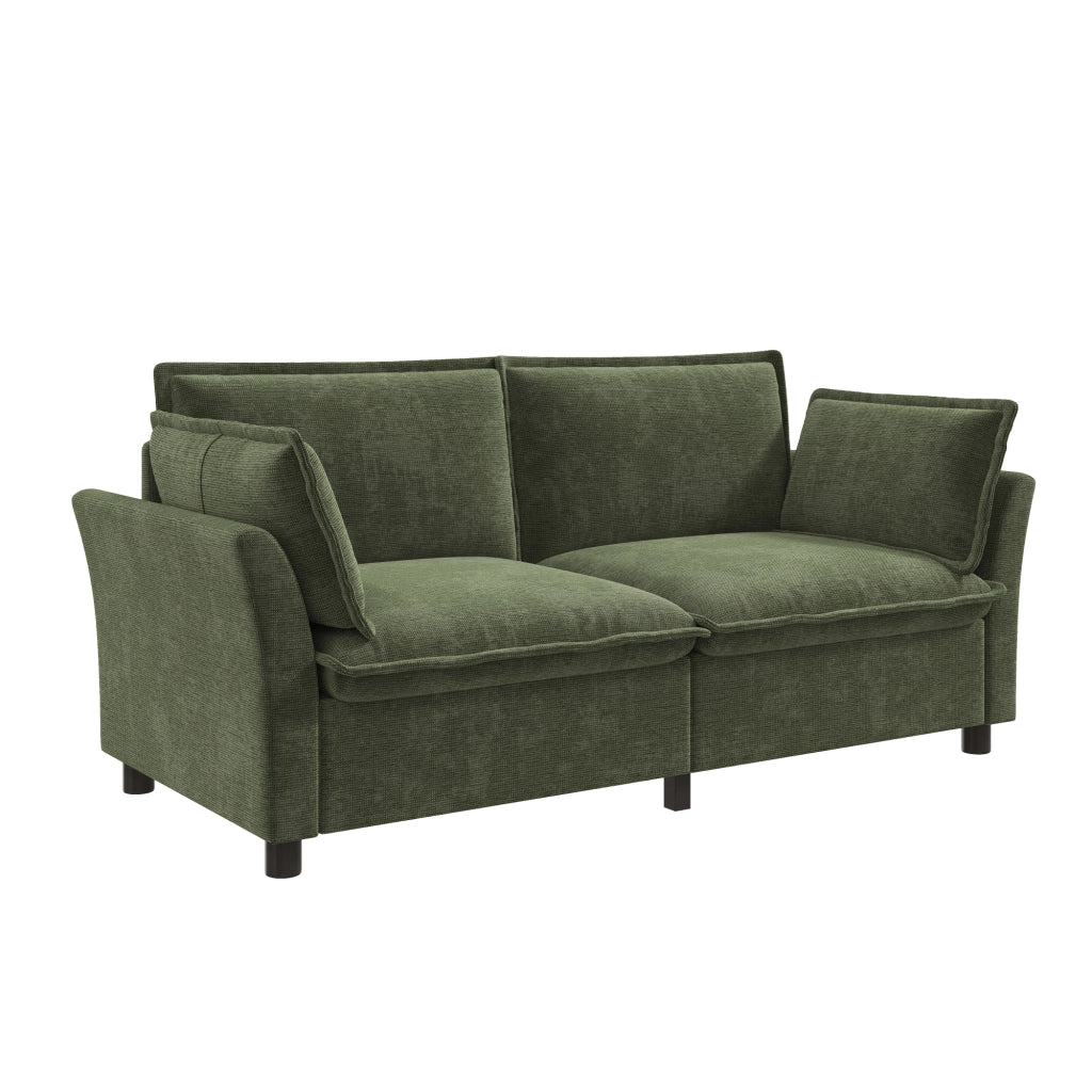 Divano componibile a 3 e 2 posti in chenille verde con braccioli curvi e cuscini per braccioli 220 × 81 × 87 cm