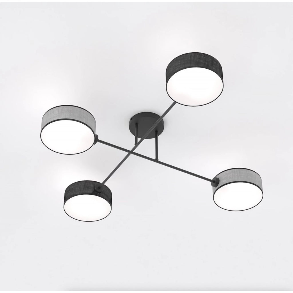 Lampada a sospensione MAGA con quattro bracci e paralumi in tessuto