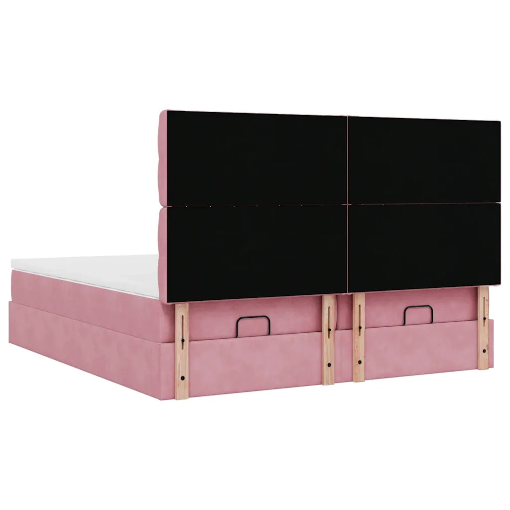 Struttura Letto Pouf con Materassi Rosa 180x200 cm Velluto 3313795