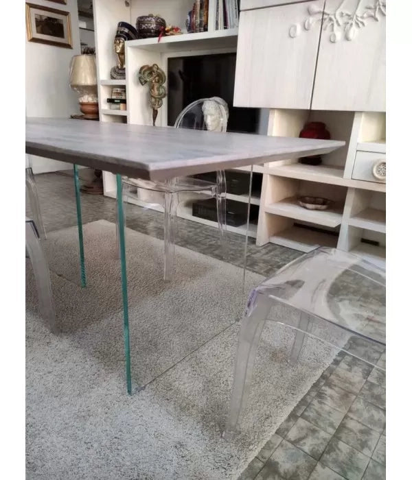 Tavolo fisso in rovere massello nodato finitura beton spessore 4 cm. misura l.250 p.100 h.75 (1670) - Mobili 2G