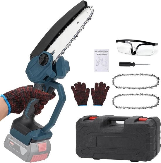 Motosegato a Batteria Compatibile con Batteria Bosch GBA 18 V Motore a Corrente Continua - Motosegato Manuale per Forni da Giardino, Laceri e Tramoggia per Legno (senza Batteria)