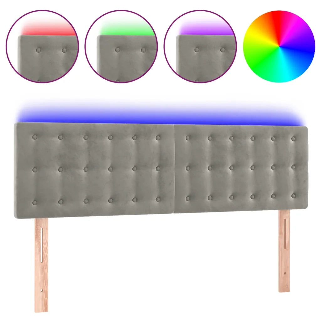 Testiera a LED-Testata con LED Grigio Chiaro 144x5x78/88 cm in Velluto 475751
