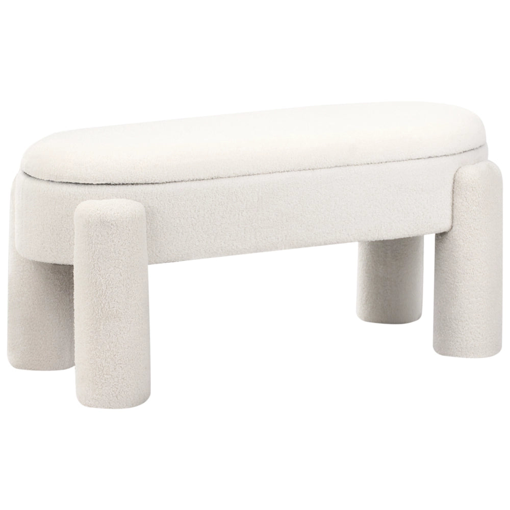 Panca da letto imbottita moderna con contenitore in tessuto bouclé bianco sporco mobili da soggiorno a tinta unita