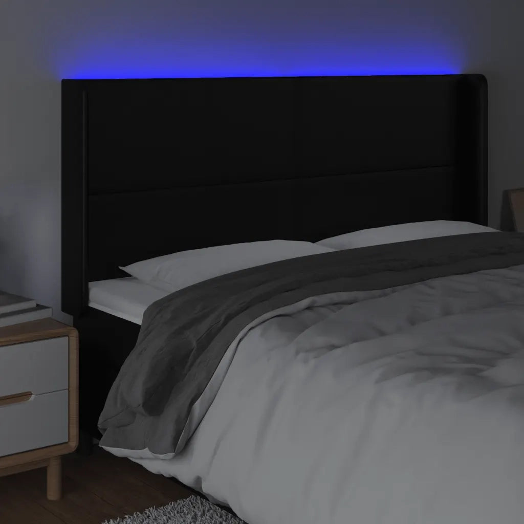Testiera a LED Nera 183x16x118/128 cm in Similpelle 3123870