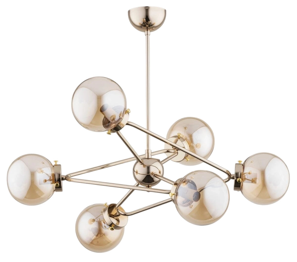 Lampadario glamour oro/ambra 6 luci E14 Alfa Resto