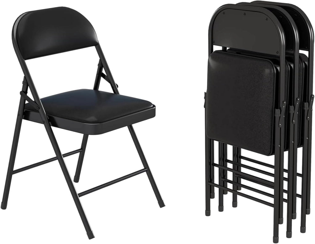 Fenixshop24 Set 4 Sedie Pieghevoli Imbottite in Metallo, Portata 140 kg – Nere