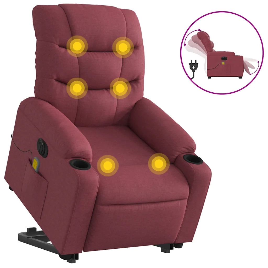 Poltrona Alzapersona Massaggiante Elettrica Rosso Vino Tessuto 3206675
