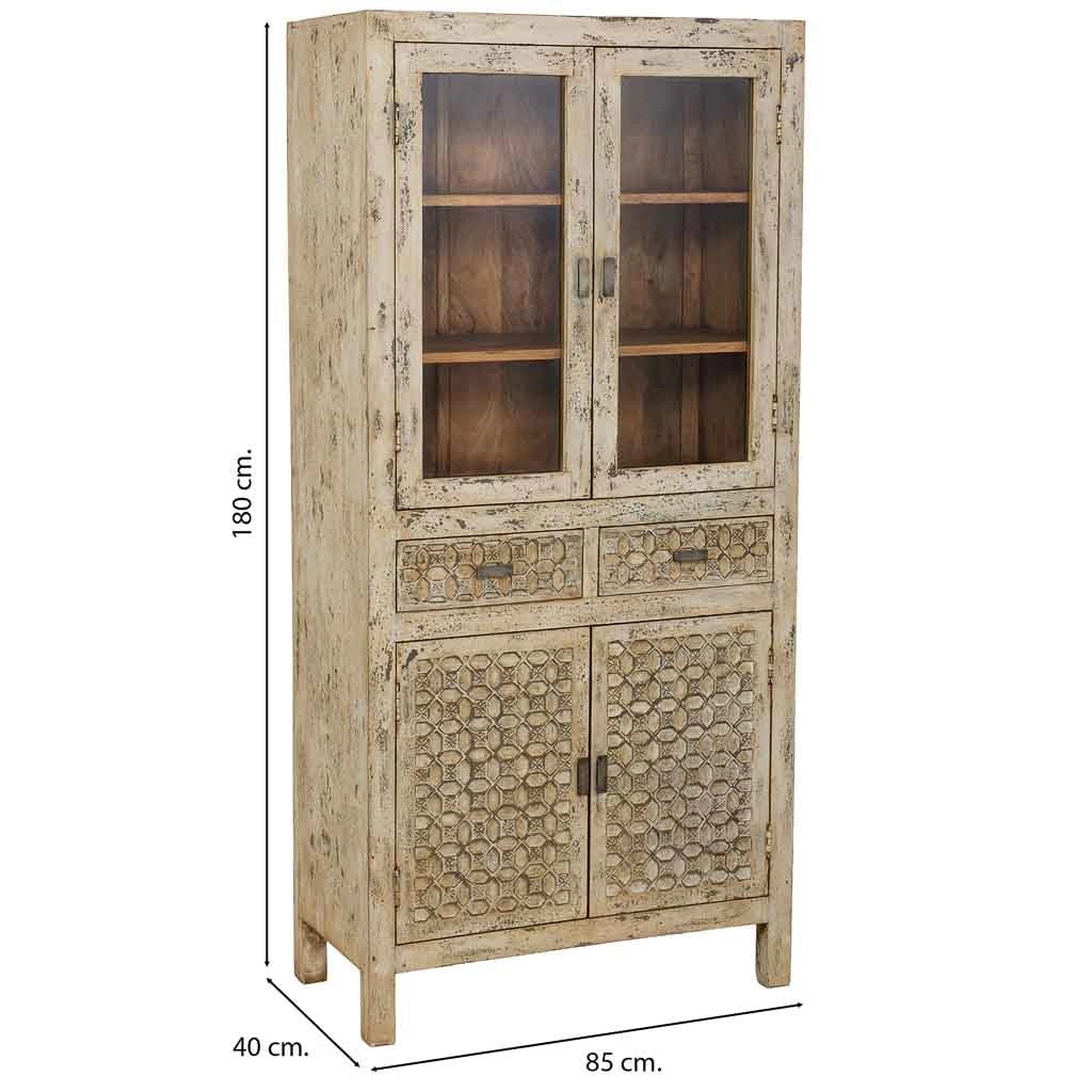 Vetrina artigianale in legno grigio invecchiato 85x40x180h cm