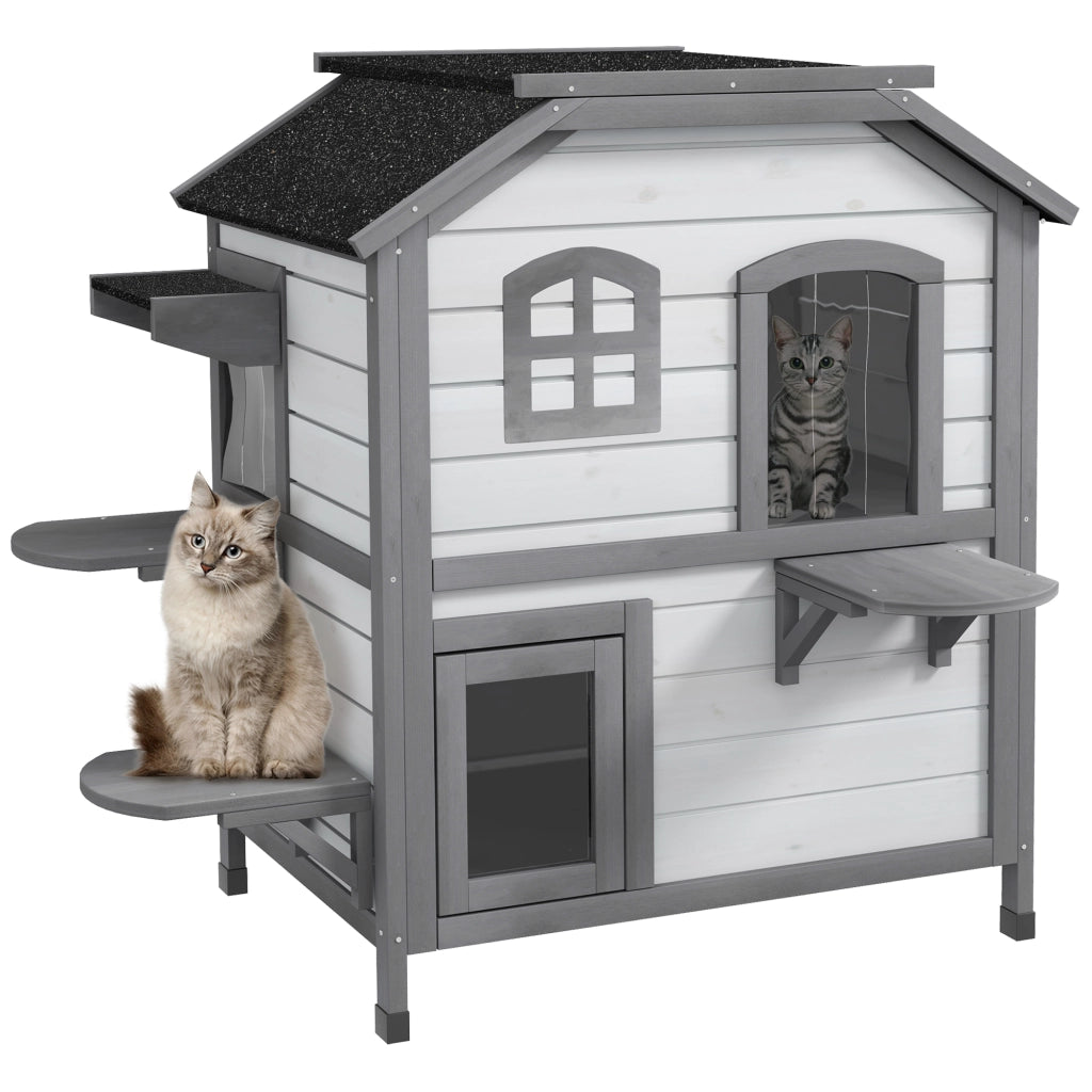 Casetta per Gatti 2 Piani ¨C Zephmum ¨C 99.5x76x91 Bianco Grigio