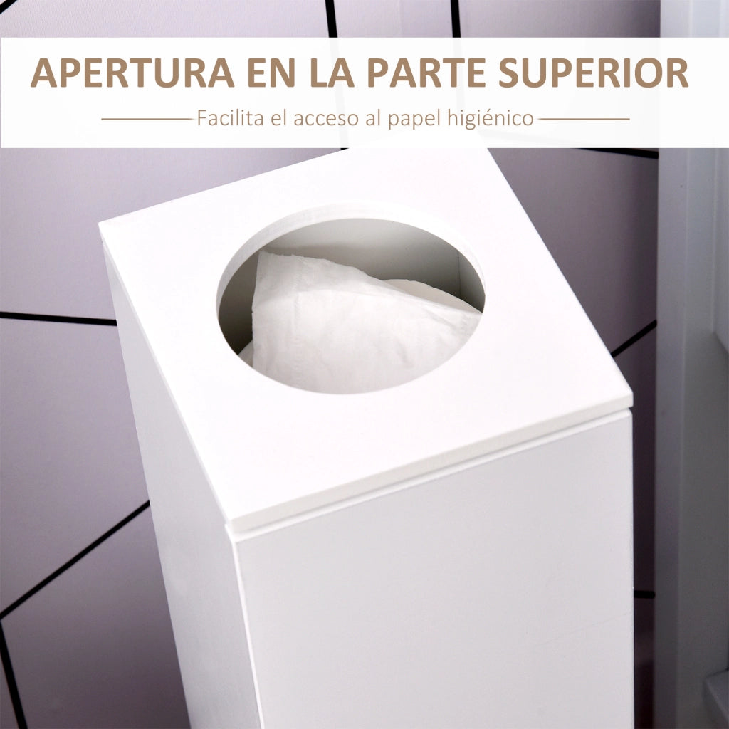 Mobile Bagno Stretto con Portarotolo e Ripiano ¨C Zephmum ¨C 19,5x19,5x65 cm Bianco