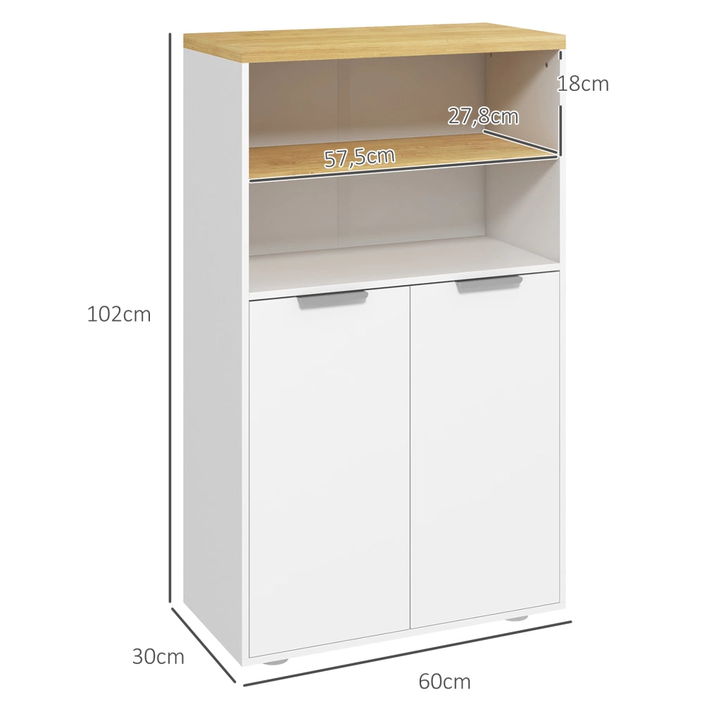 Armadietto Bagno con 2 Ante e 2 Ripiani Aperti ¨C zephmum ¨C Bianco 60x30x102 cm