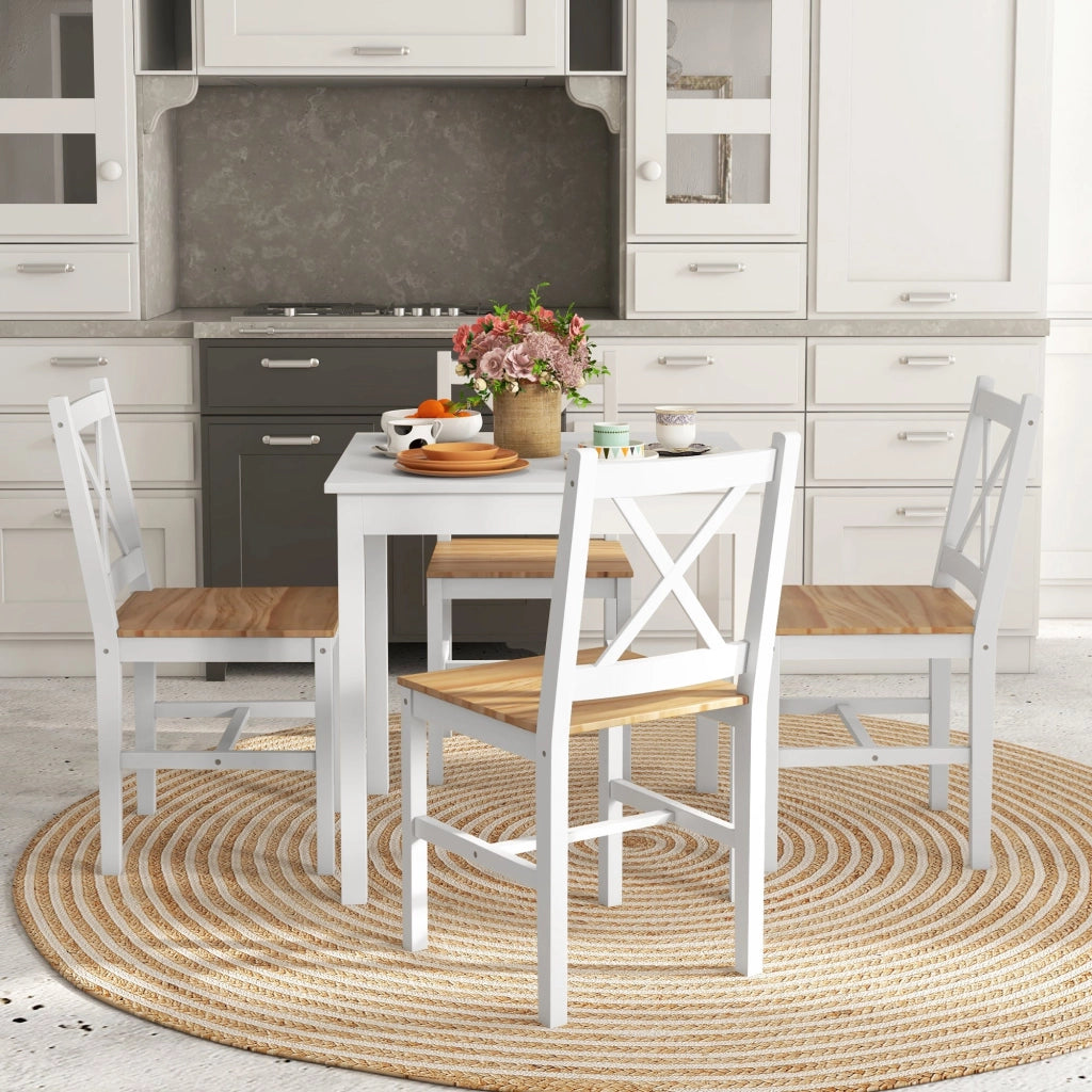 Set 4 Sedie per Cucina e Soggiorno con Schienale a Croce 41x46,5x86 cm in Legno di Pino Bianco e Rovere