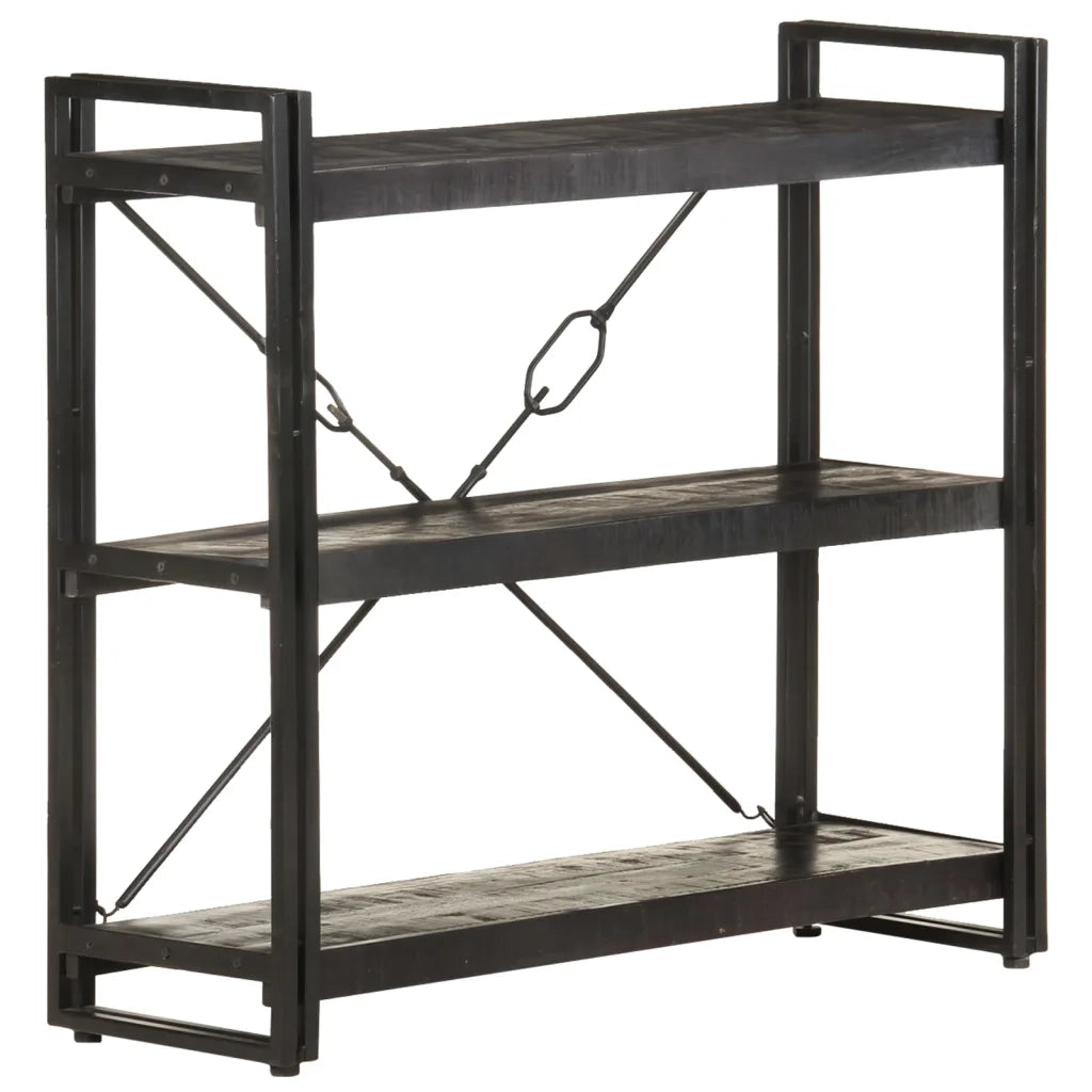 Libreria a 3 Ripiani 90x30x80cm Nero in Legno Massello di Mango