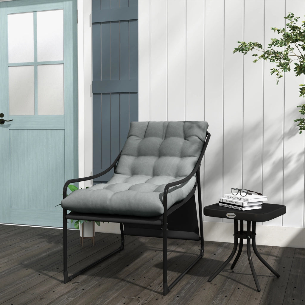 Poltrona lounge da esterno grigia con cuscino spesso, struttura in acciaio, portata 120 kg