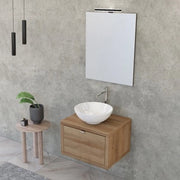 Mobile bagno sospeso 60 cm rovere miele con lavabo a bacinella e specchio Master