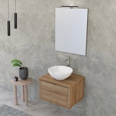 Mobile bagno sospeso 60 cm rovere miele con lavabo a bacinella e specchio Master