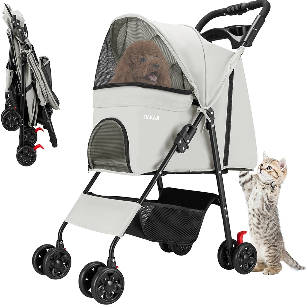 Passeggino per Cani e Gatti Carrozzina Animali Domestici Pieghevole Grigio 30Kg