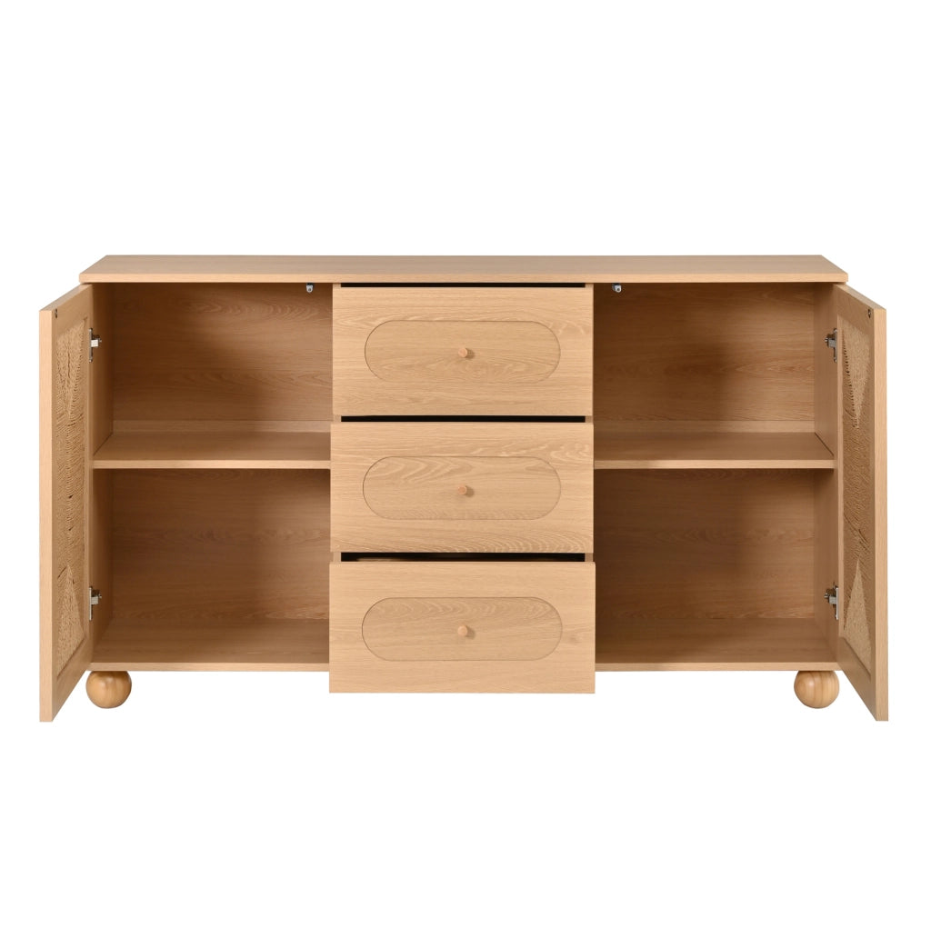 Sideboard naturale 140x40x80 cm con 2 ante e 3 cassetti