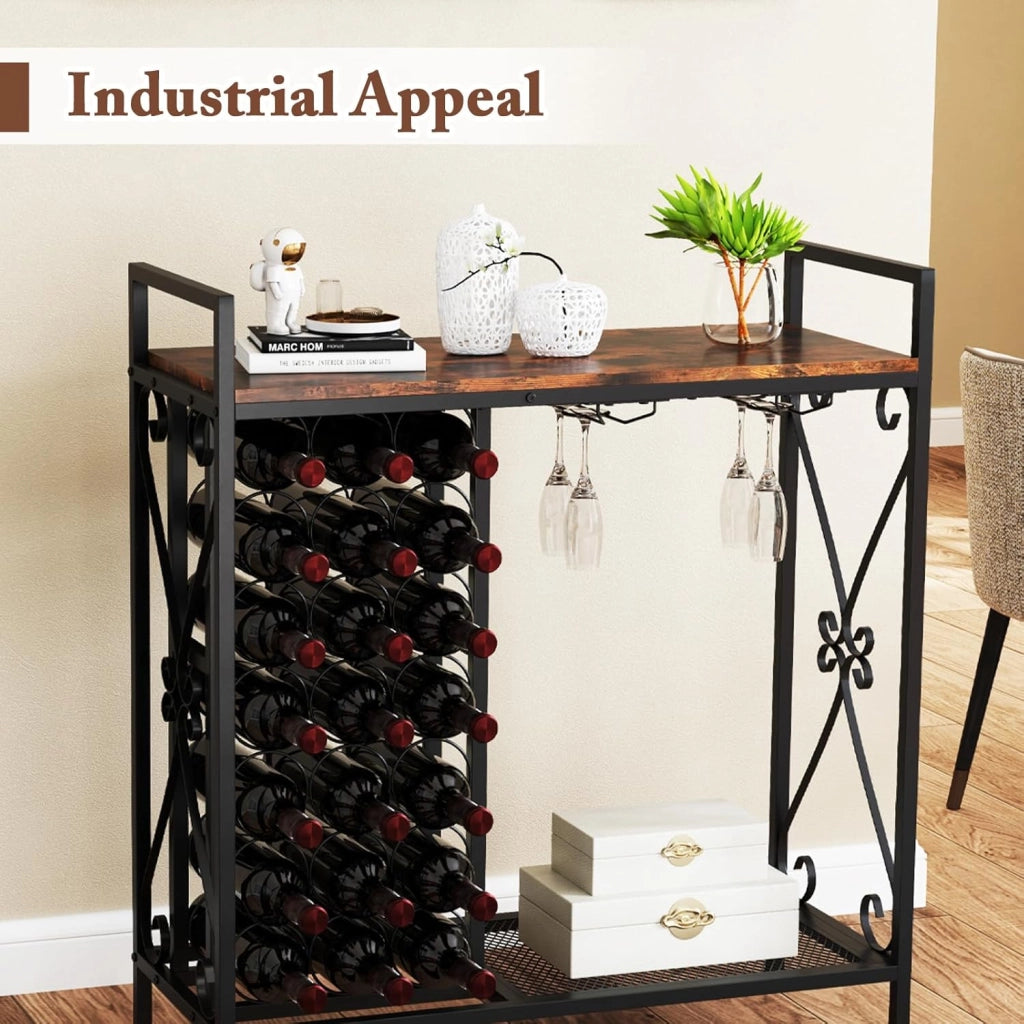 Armadietto porta vino con ripiano per 21 bottiglie e portabicchieri, grande vassoio e ripiano inferiore, 93 x 38 x 102 cm, mobile ausiliario per bar, cantina, sala da pranzo