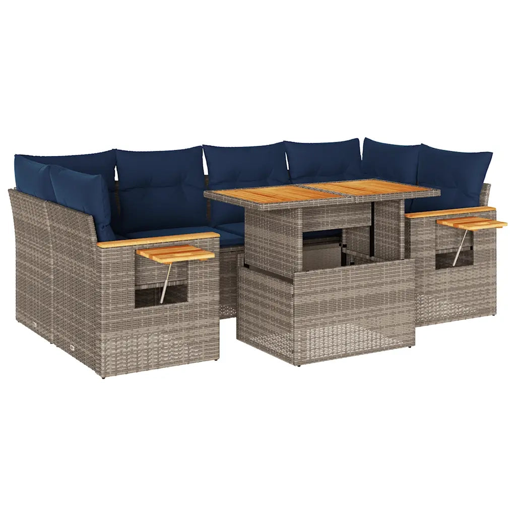 Set Divani da Giardino 7 pz con Cuscini Grigio in Polyrattan 3327568